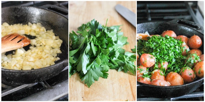 Parsley potatoes process shots