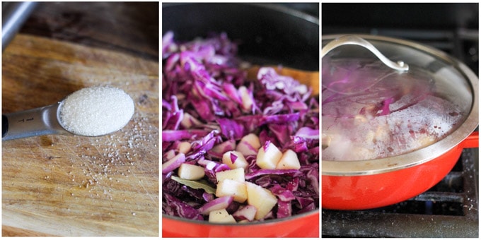 Process shots of making German red cabbage