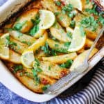 Greek Roasted Lemon Potatoes in the casserole dish