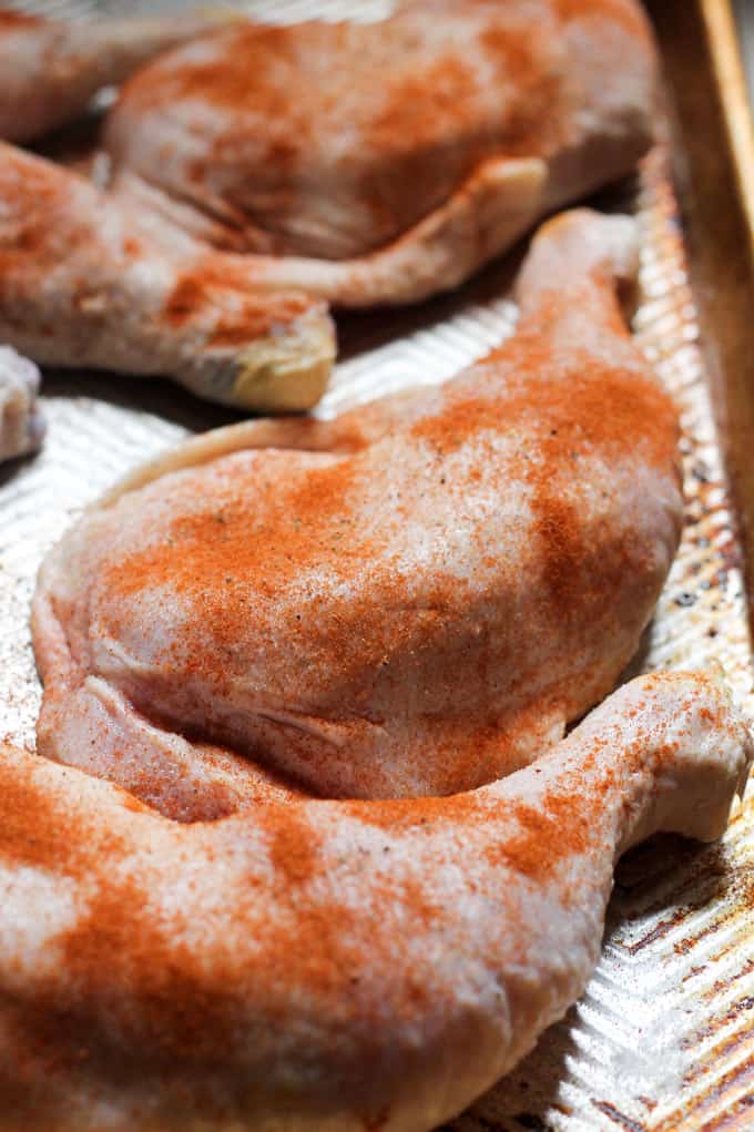 Slow Roasted Chicken Leg Quarters with Crispy Skin Eating European