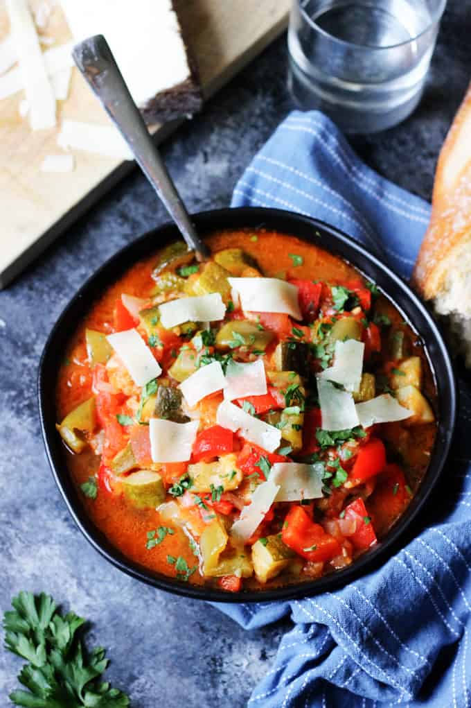 Pisto Manchego in a black bowl