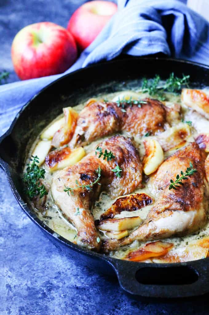 Chicken Normandy (Braised Chicken Legs in Apple Cider & Brandy