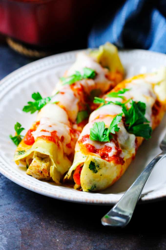 Kefir Savory Crepes, with Chicken, Roasted Peppers & Mozzarella