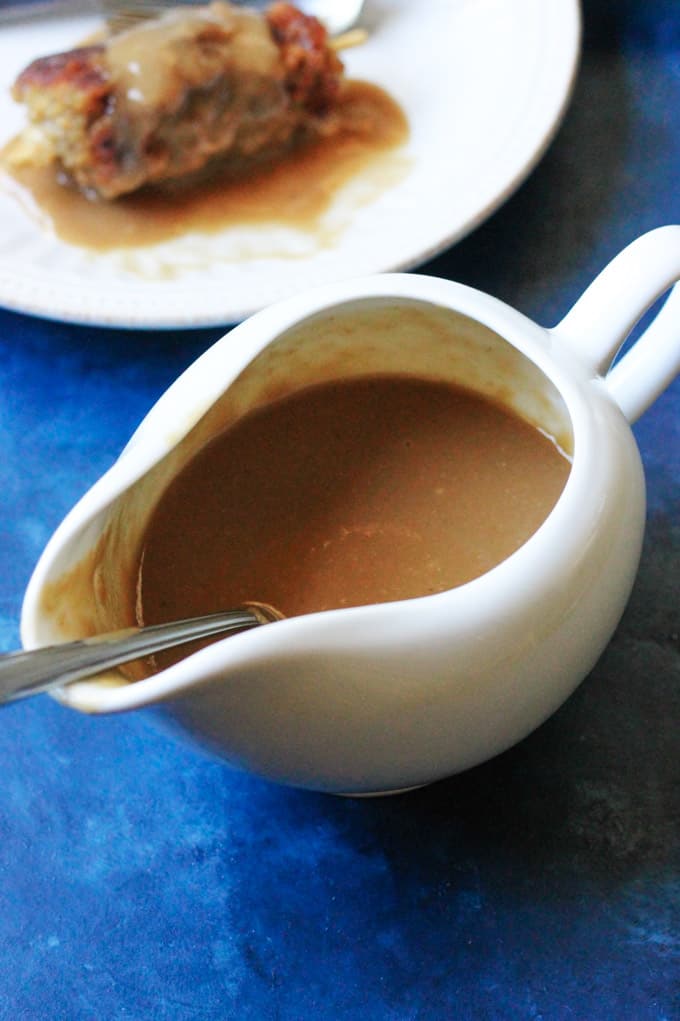 Homemade gravy in a serving dish