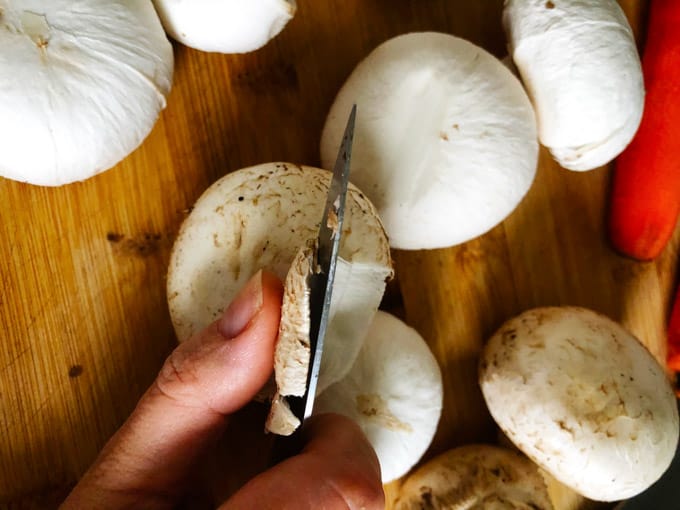 Peeling the mushrooms