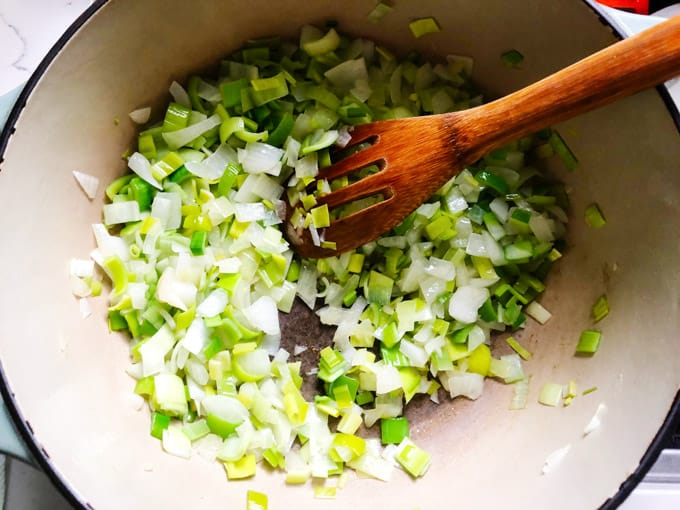 Sautéing leeks and onions