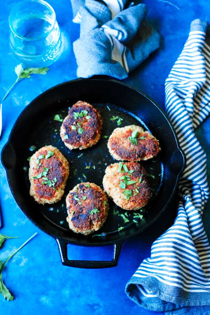 Polish Kotlety in a pan with blue background