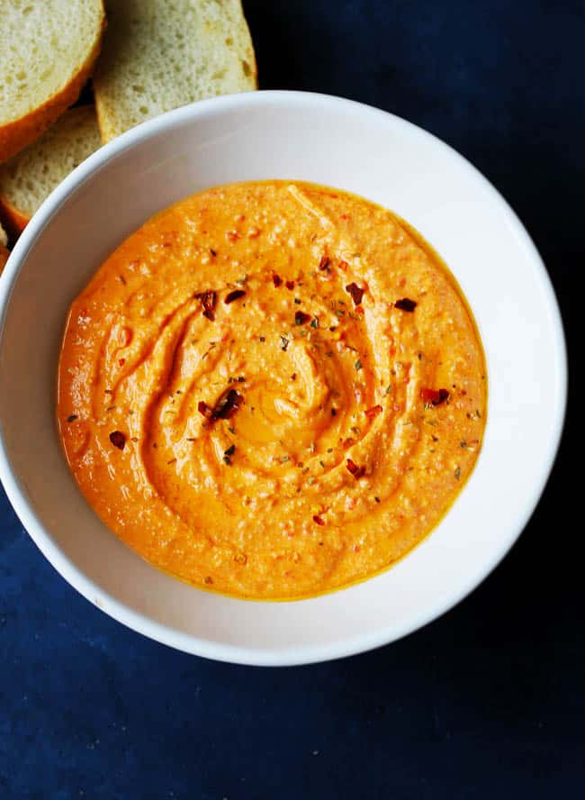 Picture of white bowl with Tirokafteri dip