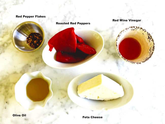 The picture of ingredients needed for Spicy Feta Dip