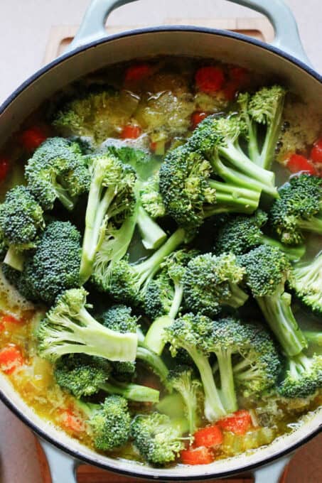 Picture of broccoli in a pot of soup