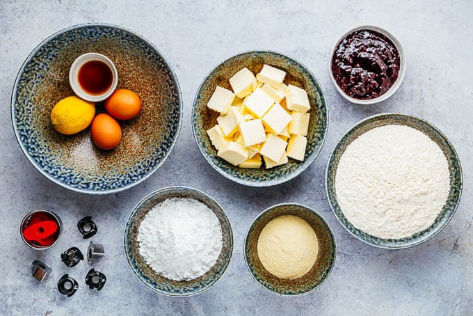 Picture of ingredients needed to make Linzer Cookies