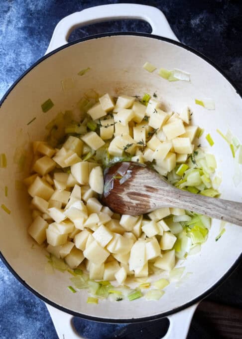 Potatoes added to the pot