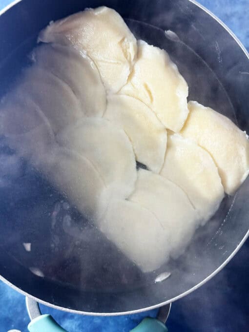 Pierogi in a pot of water