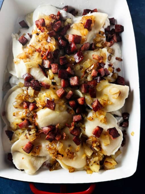 Bacon is added to the dish