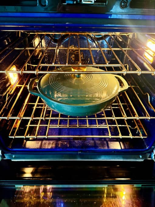 Covered dish placed in the oven