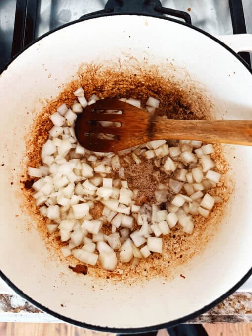 Cooking onion in a pan